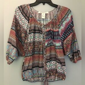 American Rag CIE Size Small Multicolor 3/4 Sleeve Boho Shirt